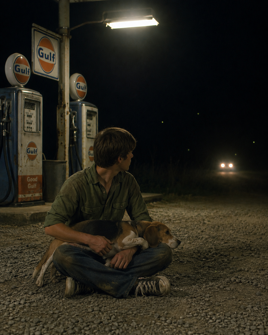 A boy with a beagle