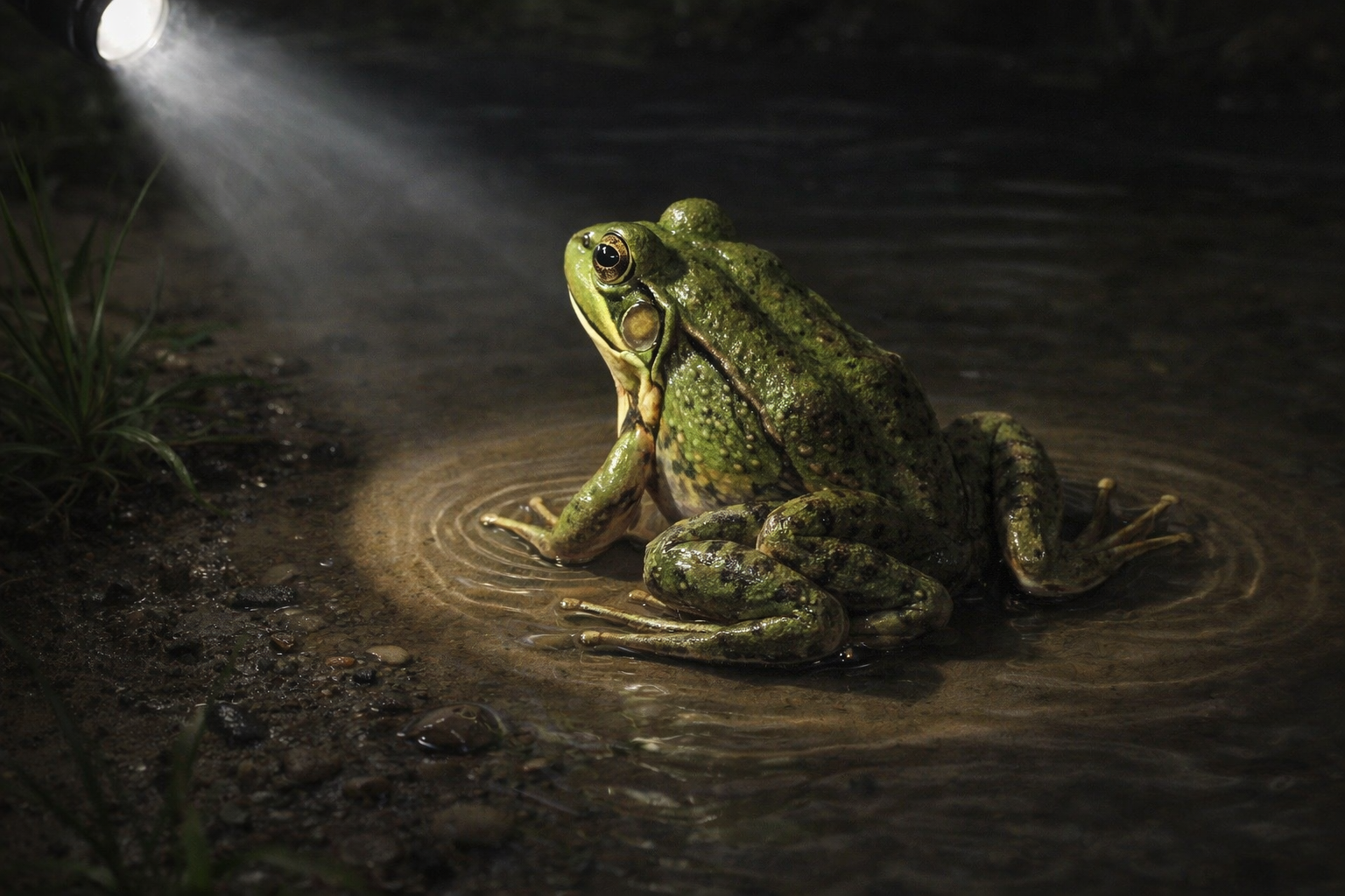 A three-legged frog on the banks of the Elk River
