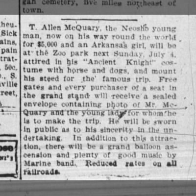 Newspaper clipping announcing T. Allen McQuary's departure as the Purple Knight