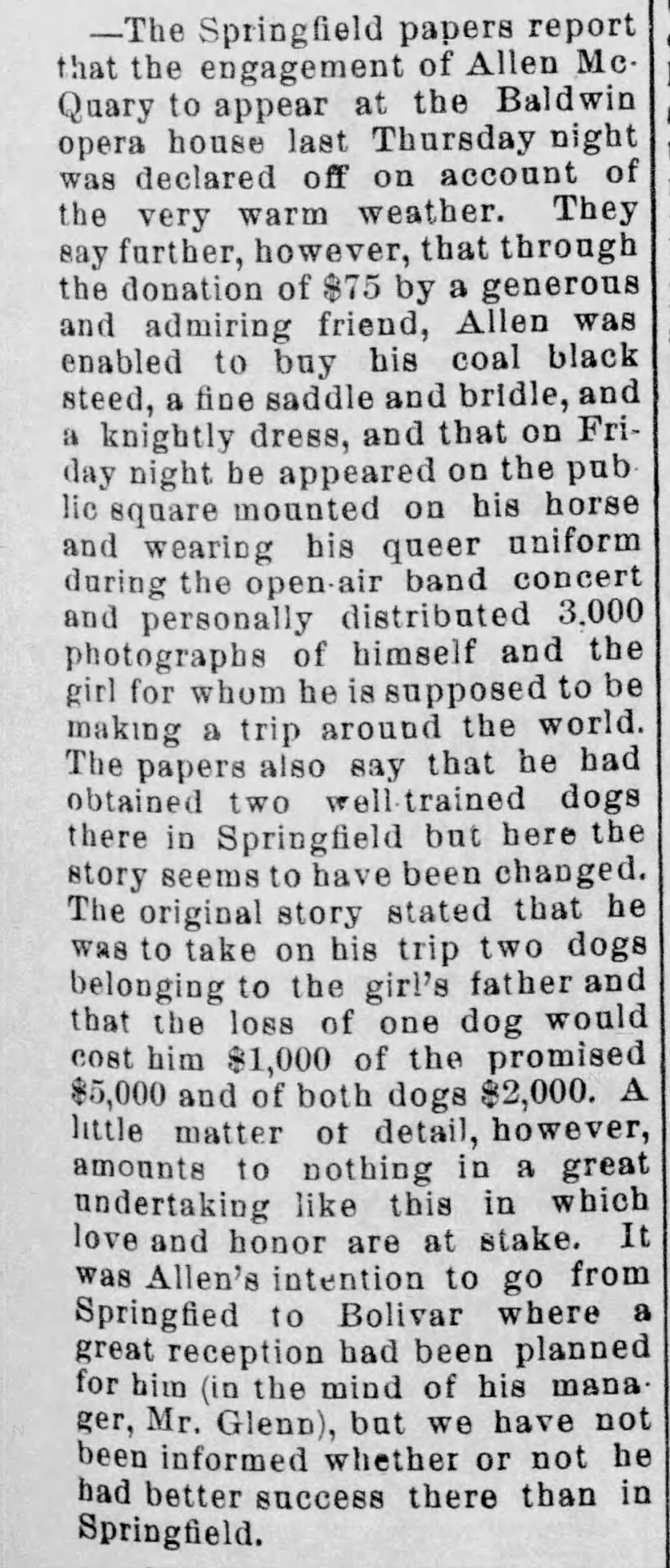 Newspaper clipping from The Neosho Times, July 22, 1897