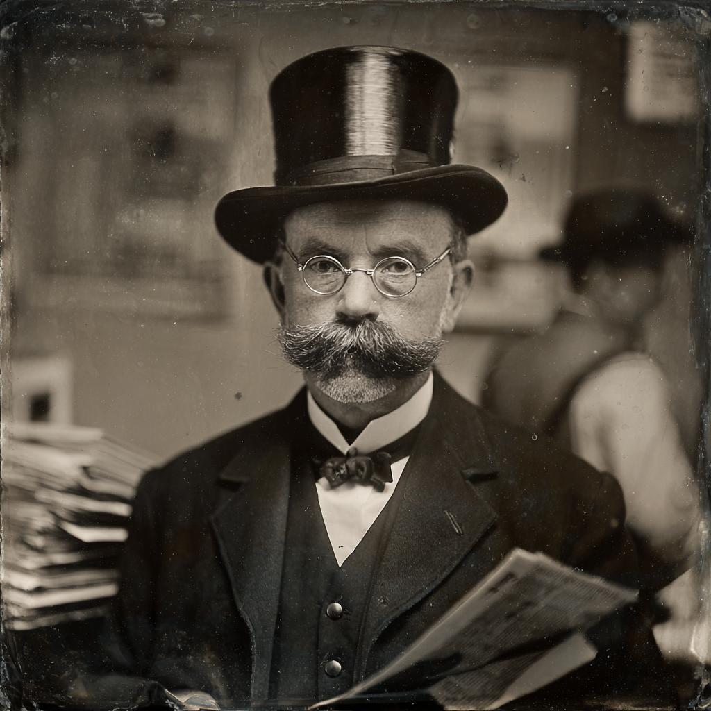 Portrait of Otis Bulfinch in top hat and mustache, circa 1897