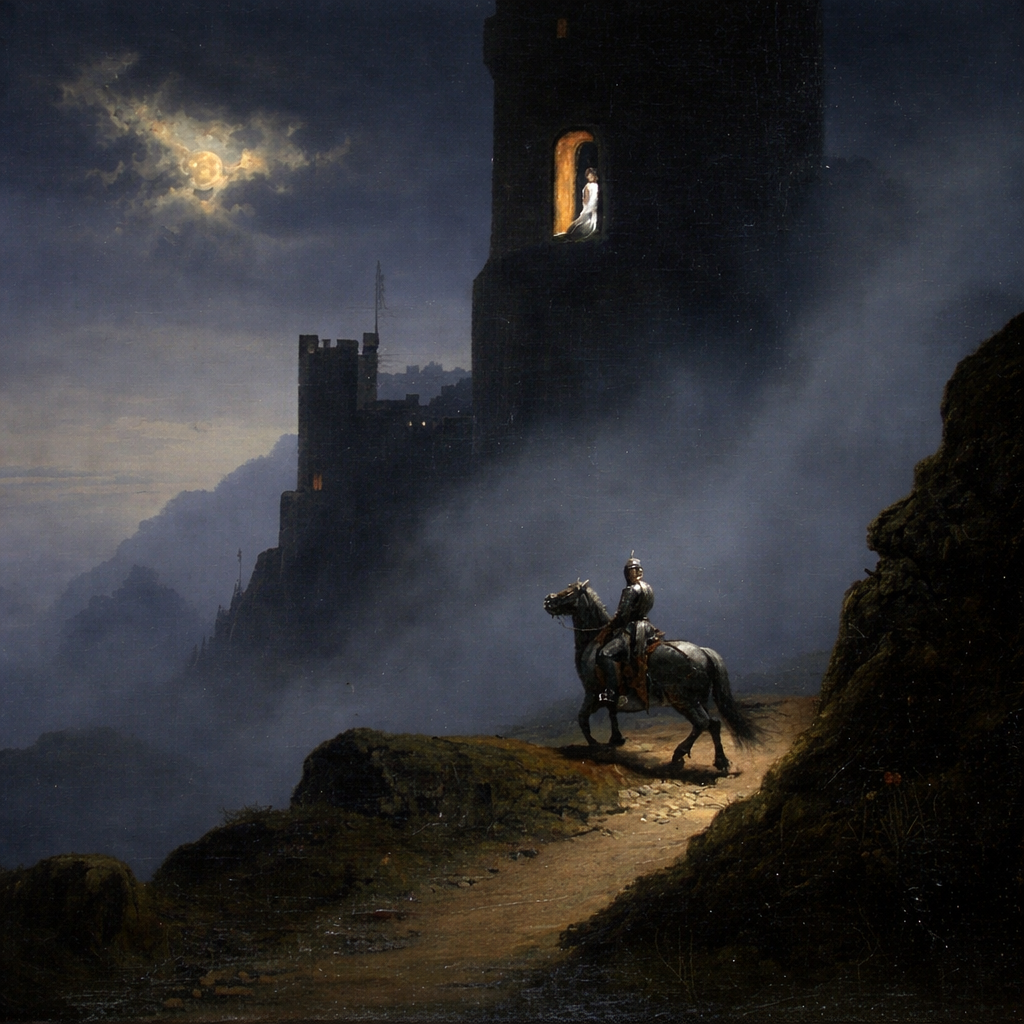 Illustration for Chapter Seven: a lady at a castle window