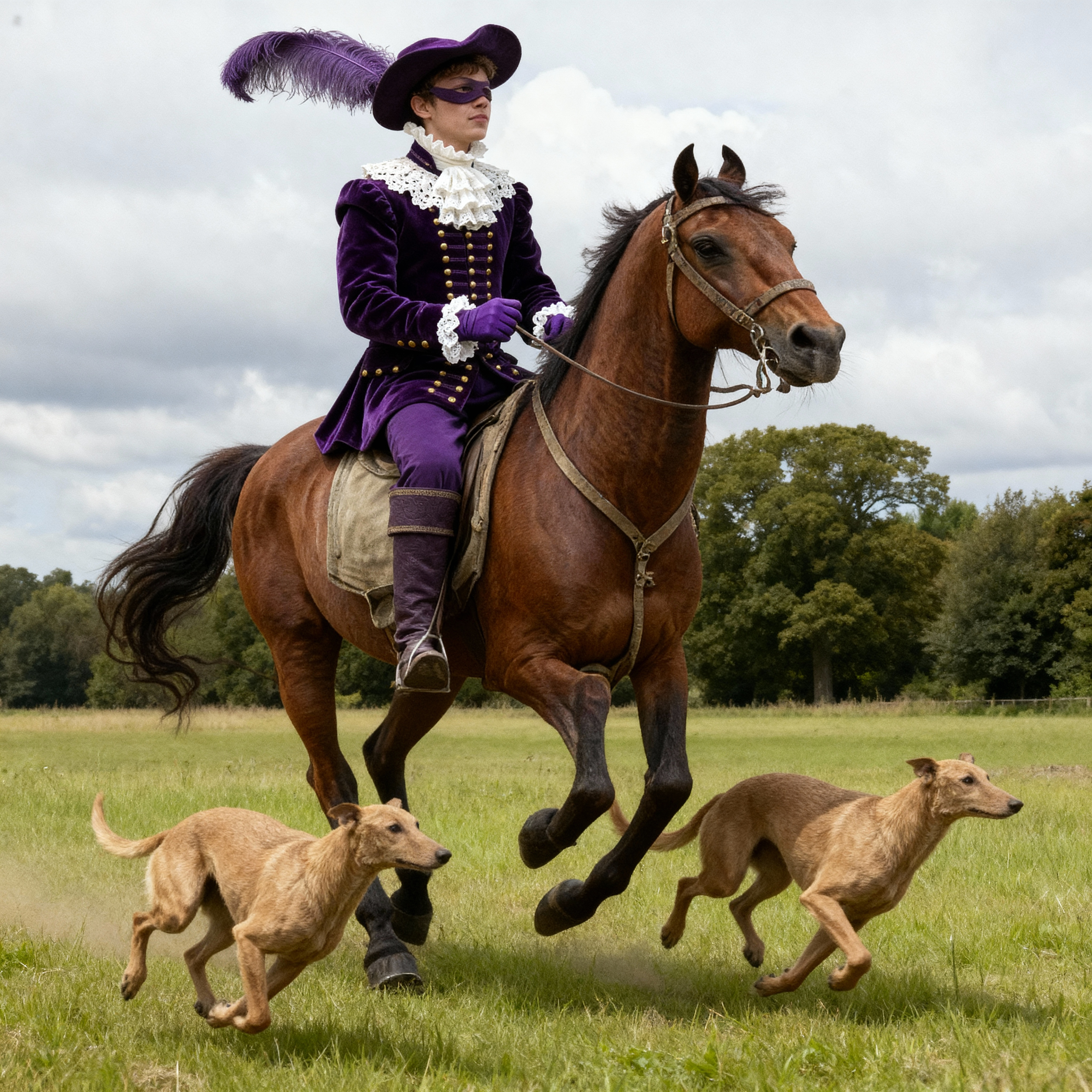 AI reimagining of the Purple Knight on horseback