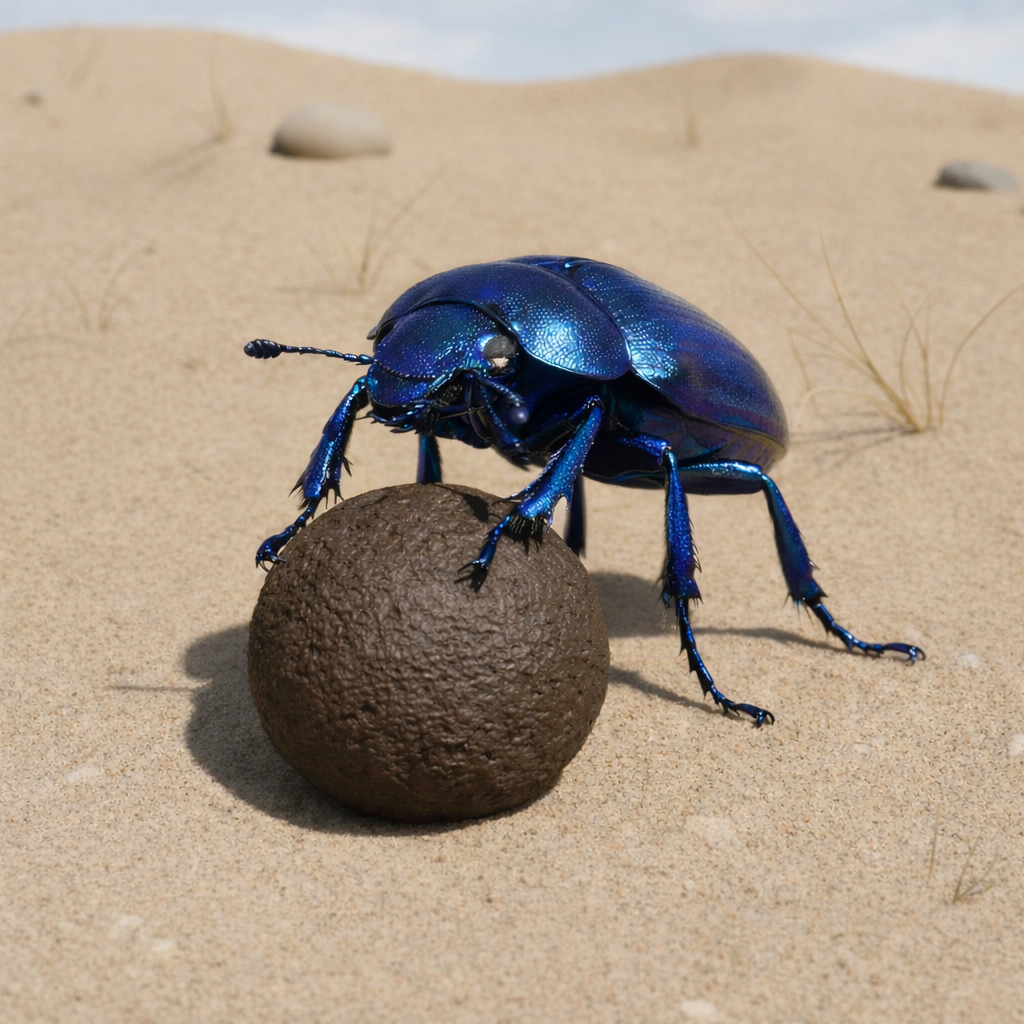 Blue scarab beetle illustration