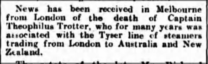 Death notice for Theophilus Trotter — The Western Mail, Perth, 1910
