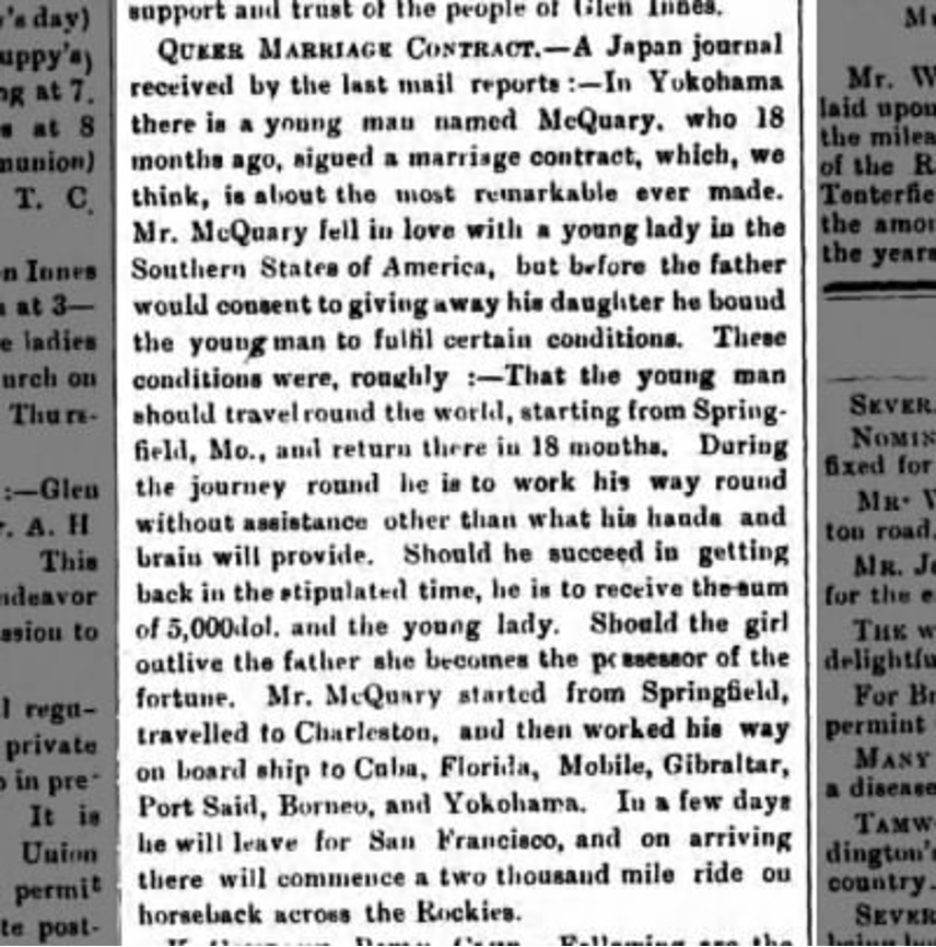 Glenn Innes Examiner clipping about the Purple Knight, August 23, 1898