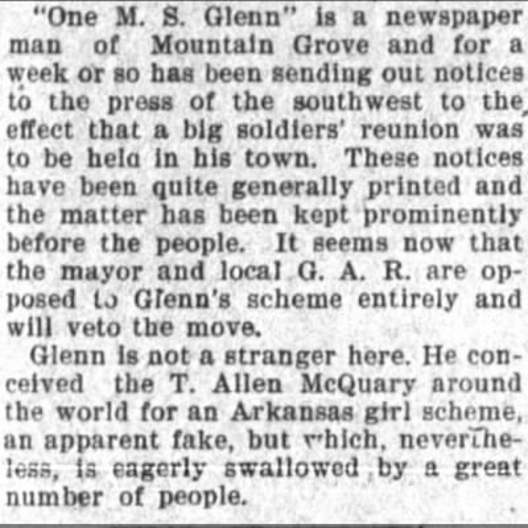 Springfield Leader and Press clipping about M.S. Glenn and the McQuary scheme, 1898