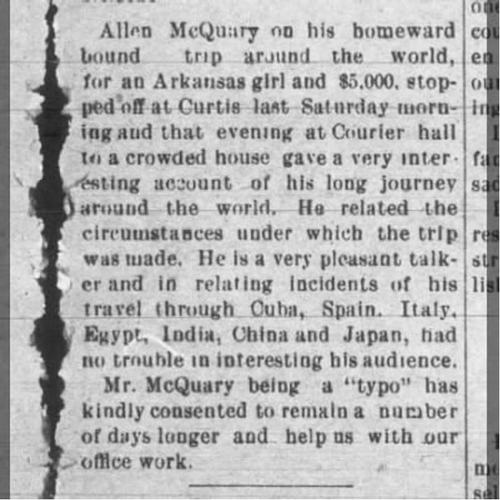 The Curtis Enterprise clipping about the Purple Knight, September 30, 1898