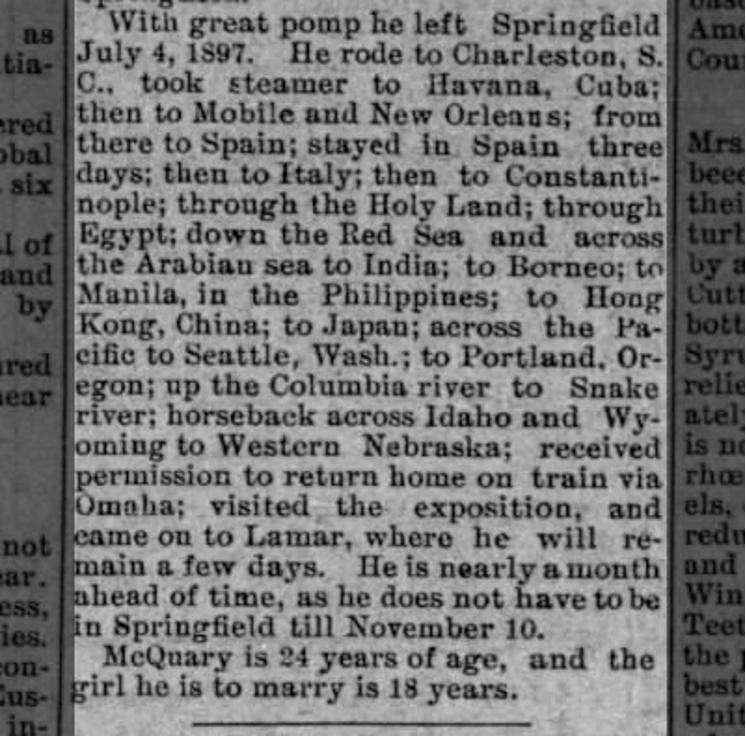 The Joplin Herald clipping about the Purple Knight, October 27, 1898