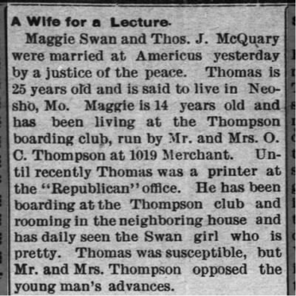 Americus, Kansas, as it appeared around the time of the McQuary elopement, May 1900