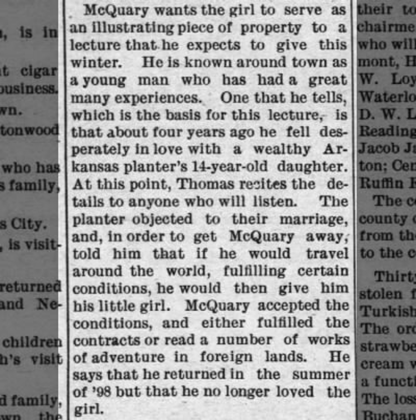 Emporia Gazette clipping relating to McQuary's lecture activity in the region