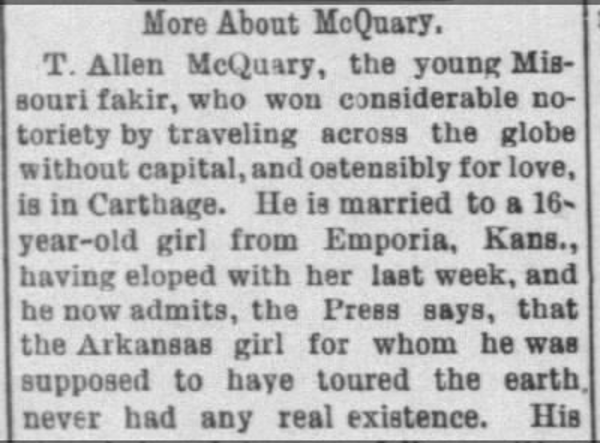 Emporia Republican clipping on McQuary's confession, June 1900