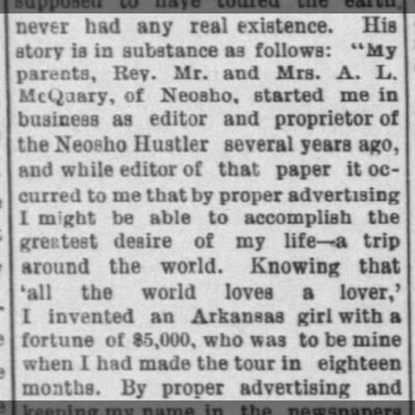 Emporia Republican clipping on McQuary admitting the hoax, June 1900