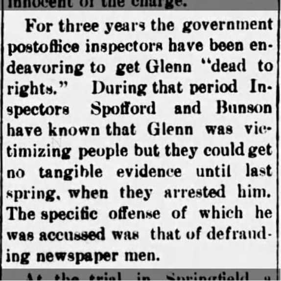 Journal-Gazette clipping on M.S. Glenn's sentencing, October 1904