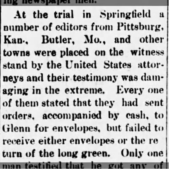 Journal-Gazette clipping on M.S. Glenn's penitentiary sentence, October 1904