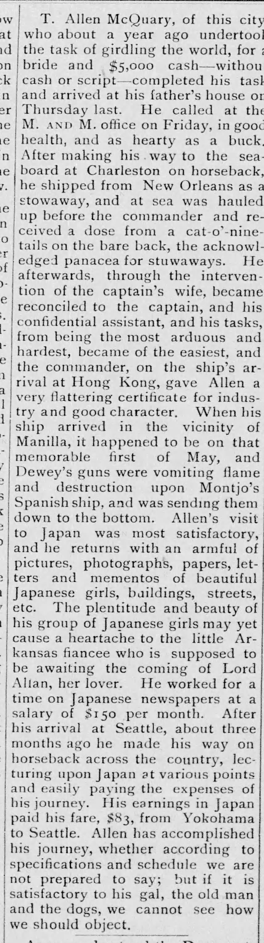 Newspaper article about Japanese girls admiring McQuary