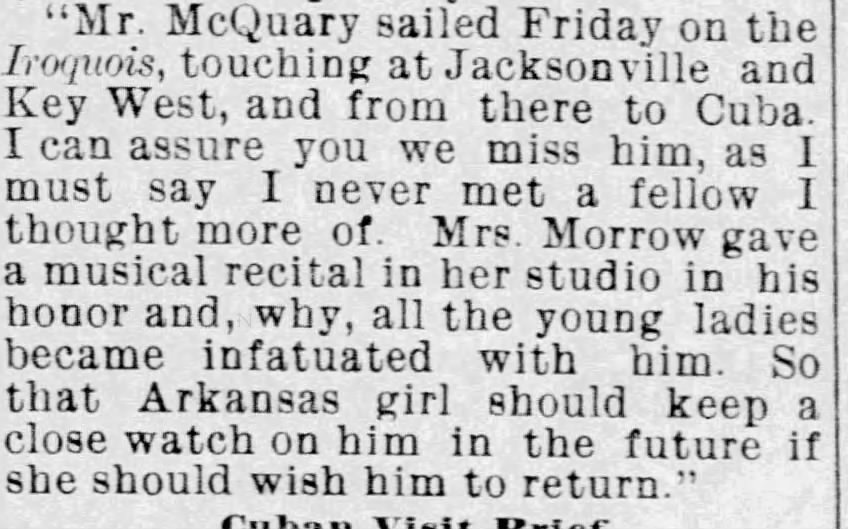 Newspaper article about McQuary's effect on young ladies