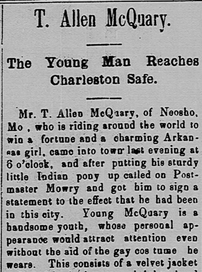 Newspaper clipping from The Watchman and Southron, January 26, 1898