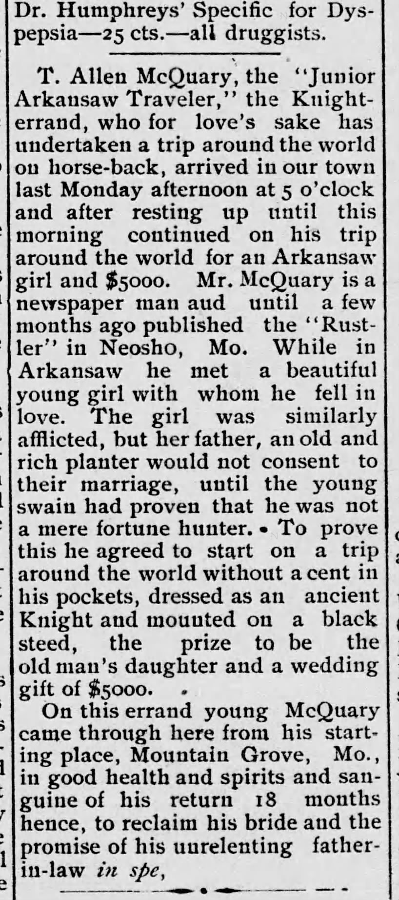 Newspaper clipping from The Advertiser-Courier, August 18, 1897