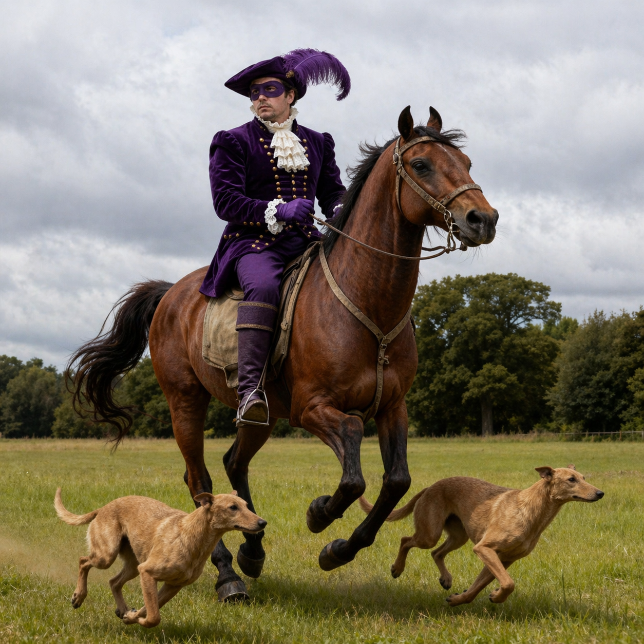AI reimagining of the Purple Knight on horseback