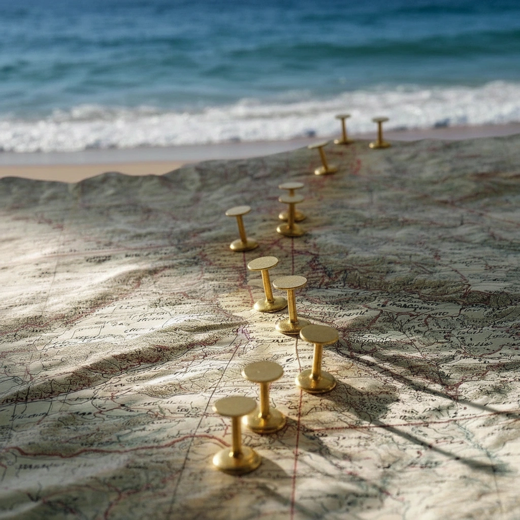 Otis Bulfinch's map with thumbtacks tracking the Purple Knight's journey